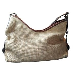 Fossil Purse Cream Handbag Leather Shoulder Bag Woven Straw Hobo Key Charm New